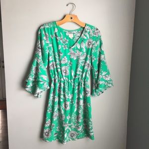 Beautiful floral green bell tiered dress